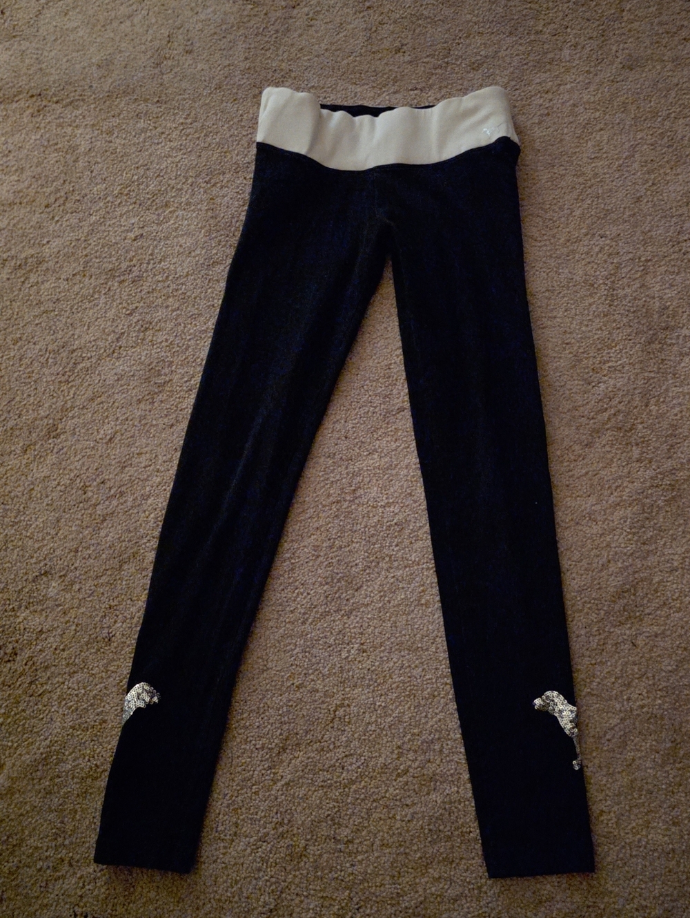 Victoria's Secret PINK Black Leggings with White Waistband
